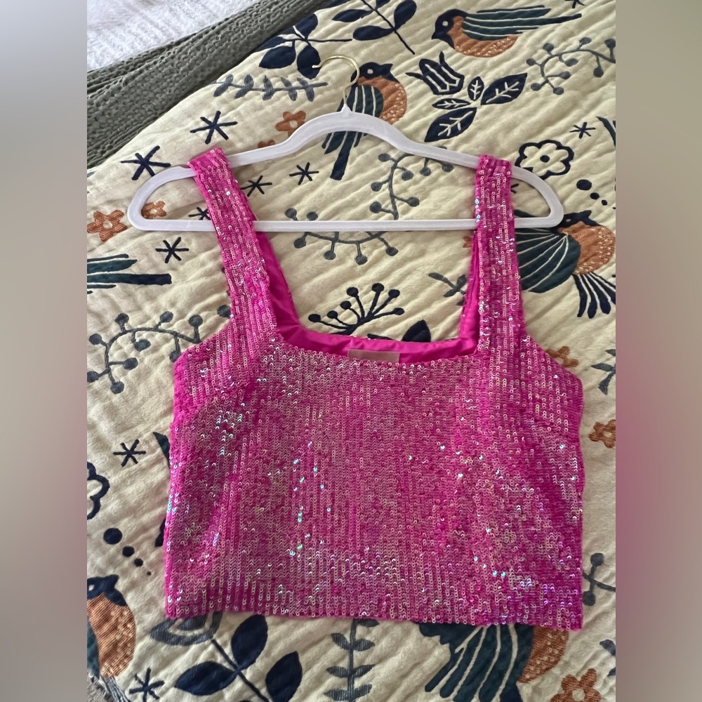 Show Me Your MuMu Fuchsia Sequin Crop Top